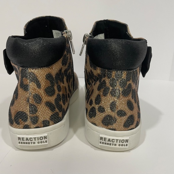 Animal Print Glitter Sparkle Sneakers Black Bow Gold Shoes Girl Size 6 - Picture 7 of 15